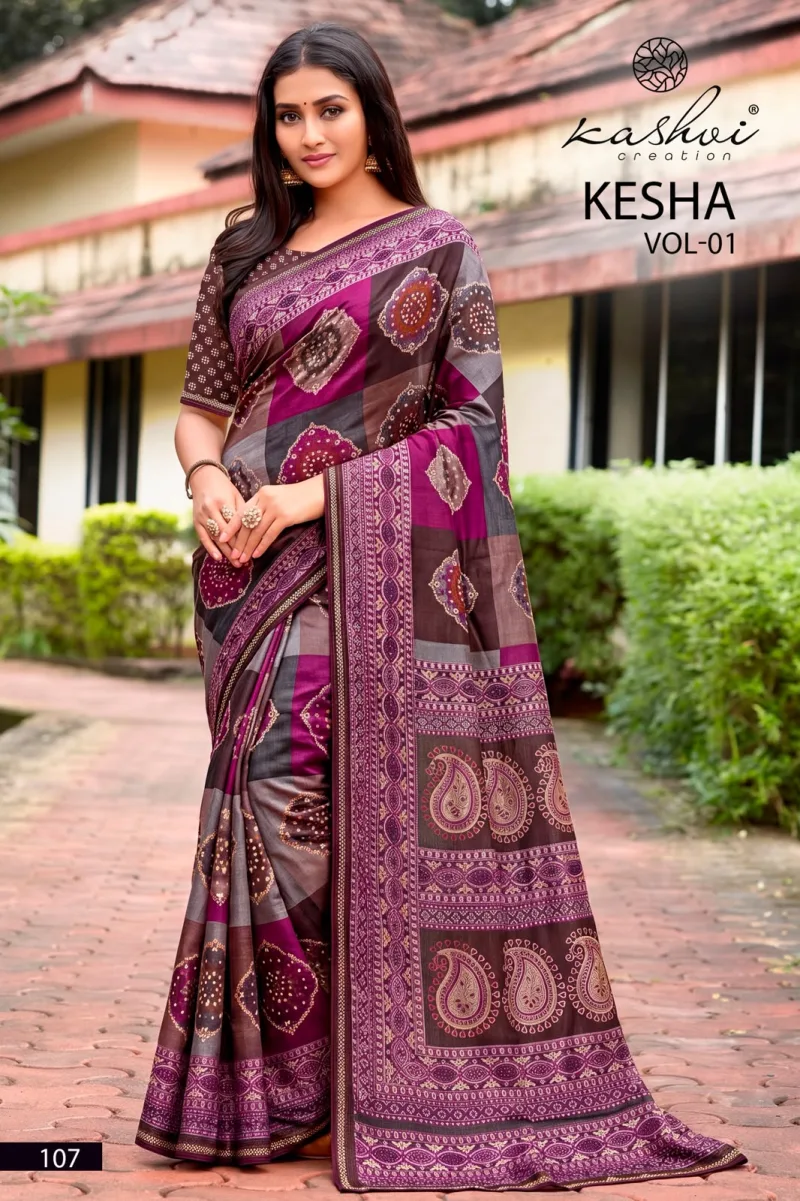Kesha Vol 1 By Kashvi Tesla Foil Printed With Swarovski Work Saree 